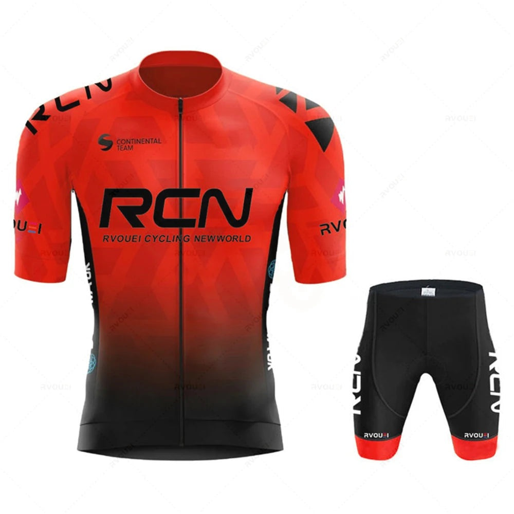 Men's cycling kit with a short-sleeve jersey and padded shorts - red - waist shorts