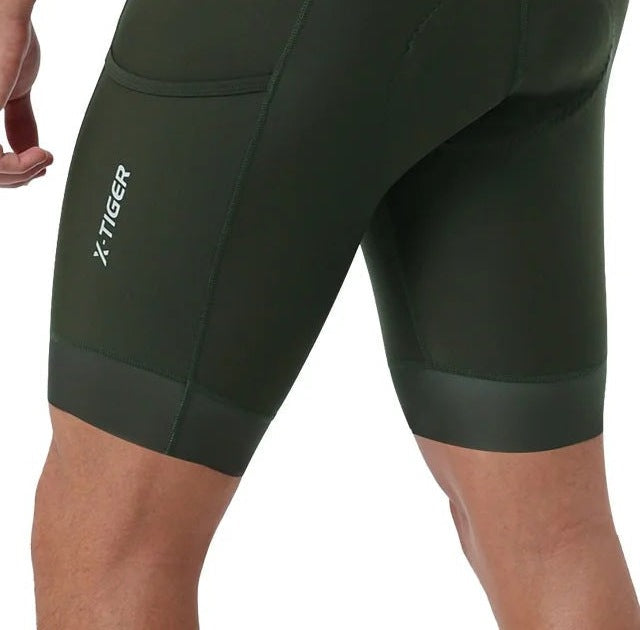 Men's cycling shorts with a 5D gel pad and phone pocket - olive green