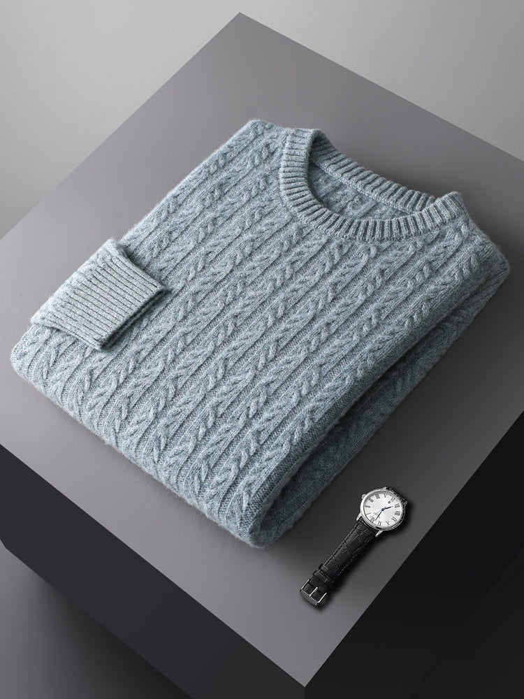 Men's crew neck jumper in a dense cable knit with ribbed trims - view 7