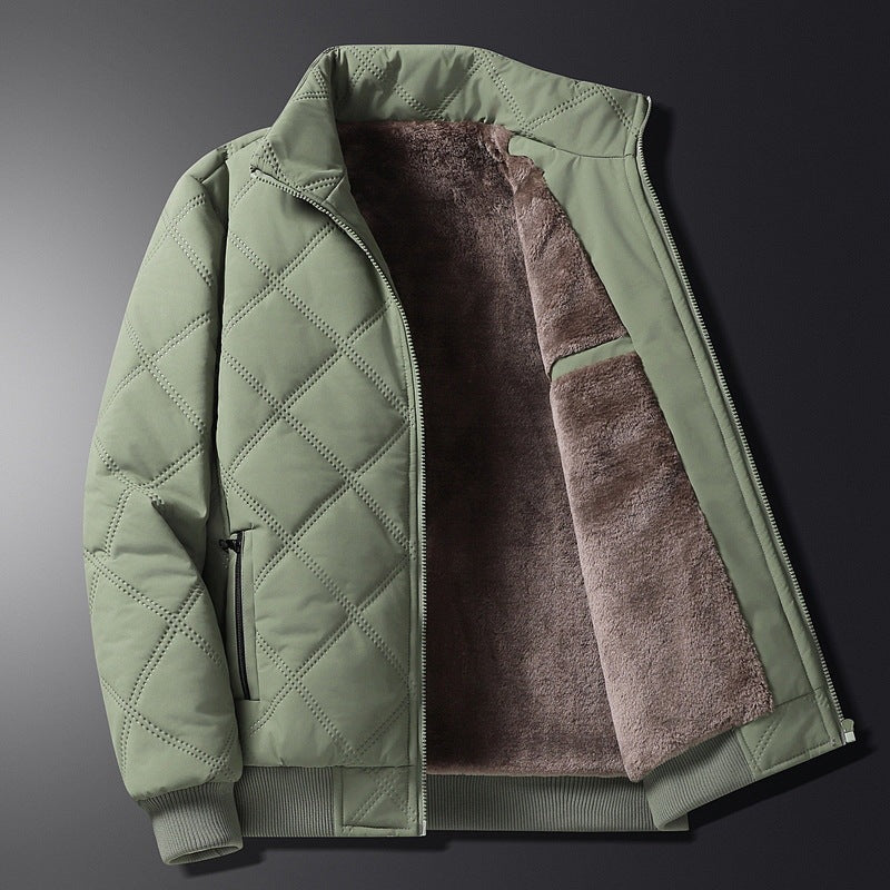 Men's diamond-quilted jacket with a plush lining and stand collar - view 2