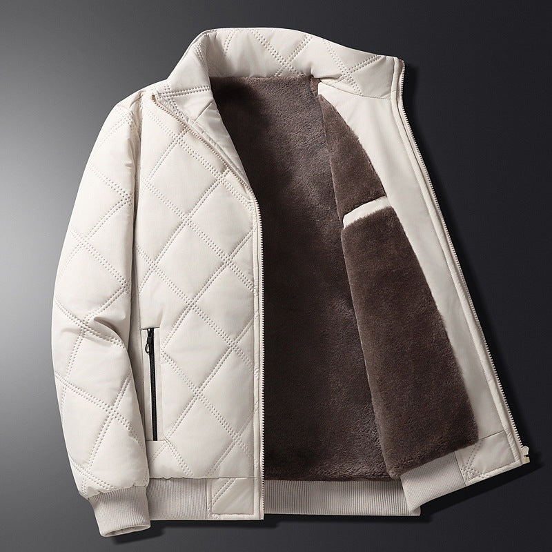 Men's diamond-quilted jacket with a plush lining and stand collar - view 4