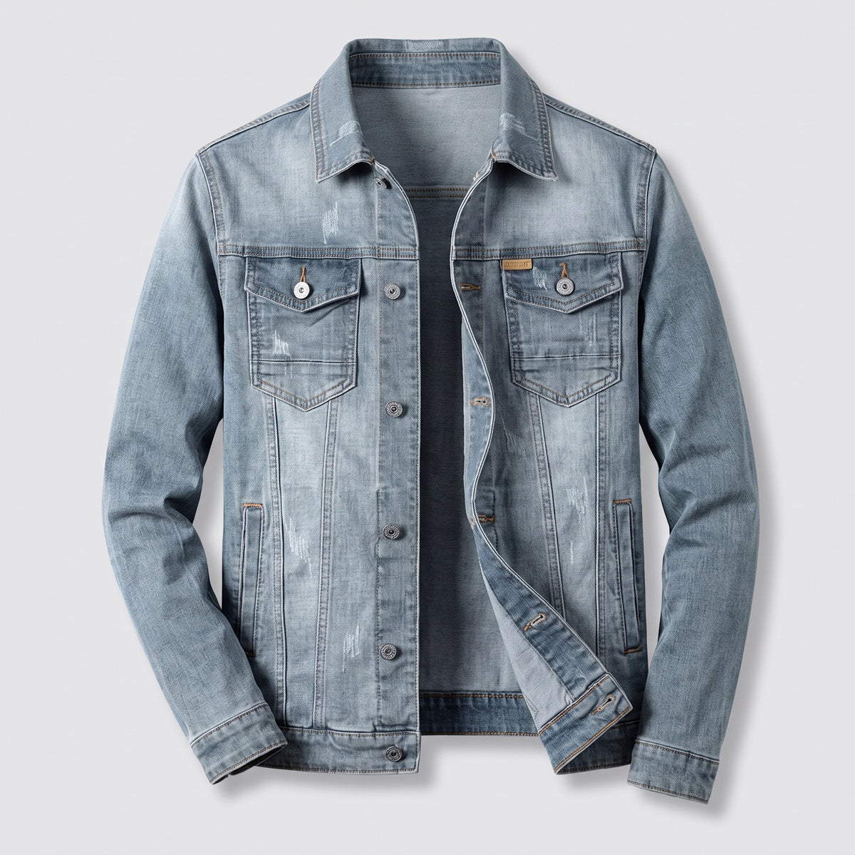 Men's distressed denim jacket with two chest pockets - grey