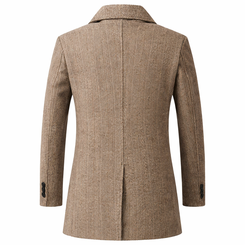 Men's double-breasted herringbone coat with wide lapels