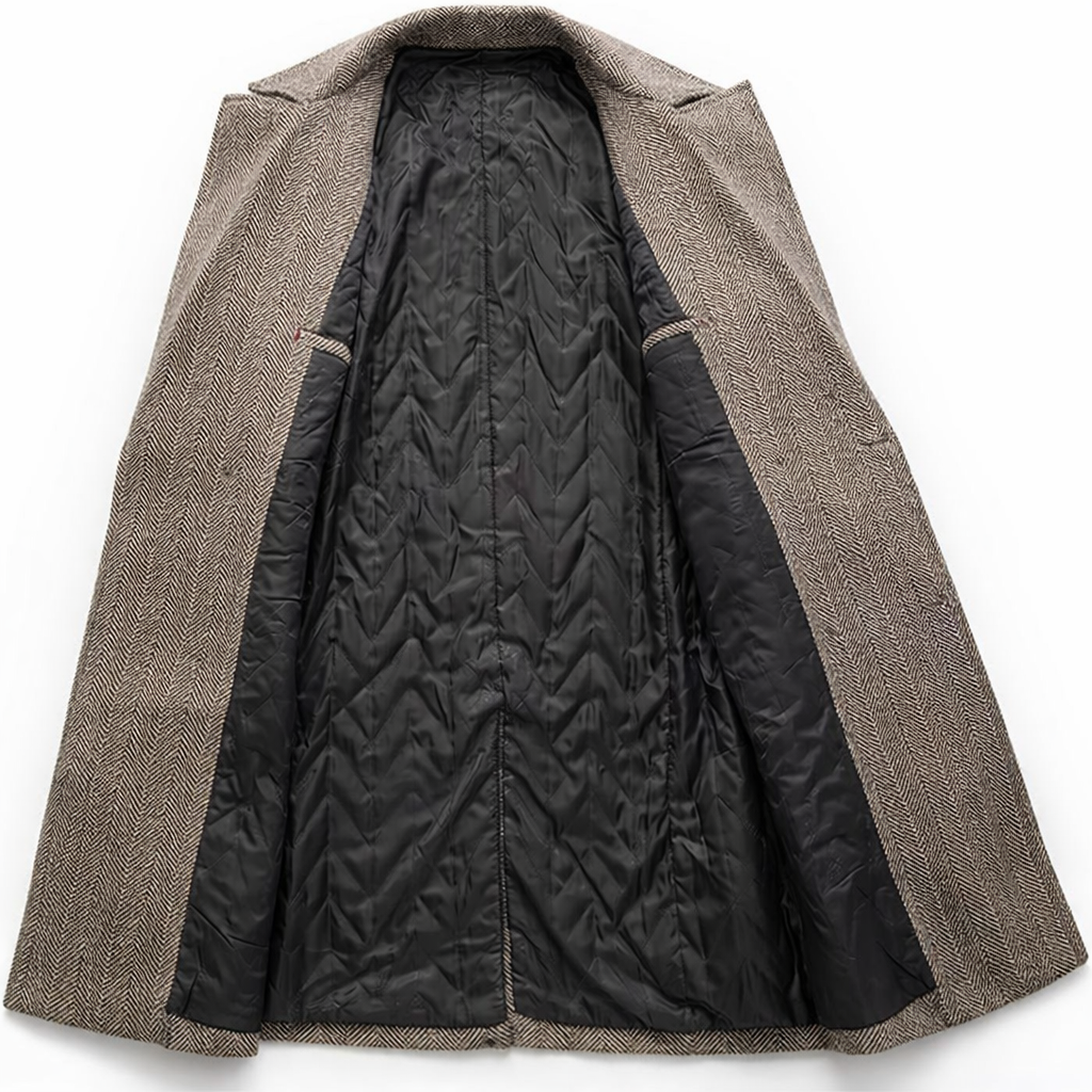 Men's double-breasted herringbone coat with wide lapels