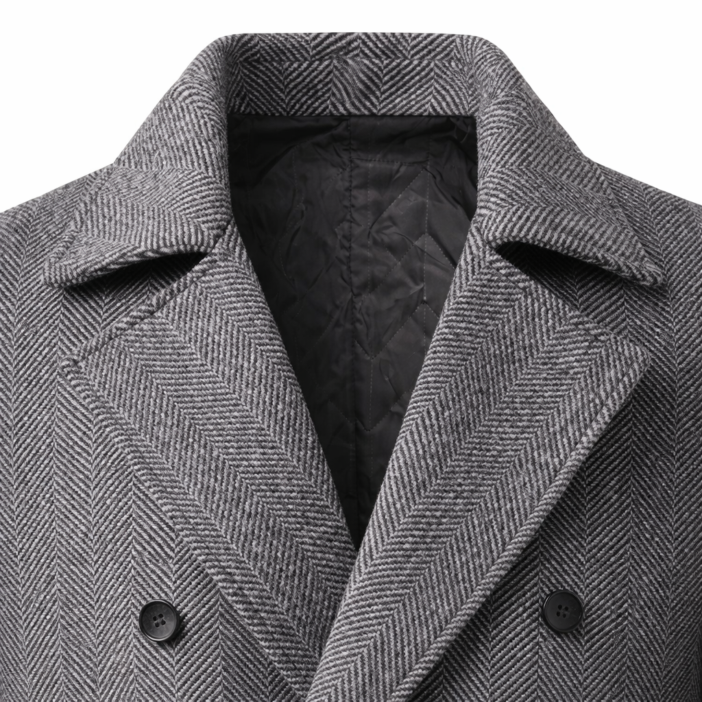 Men's double-breasted herringbone coat with wide lapels