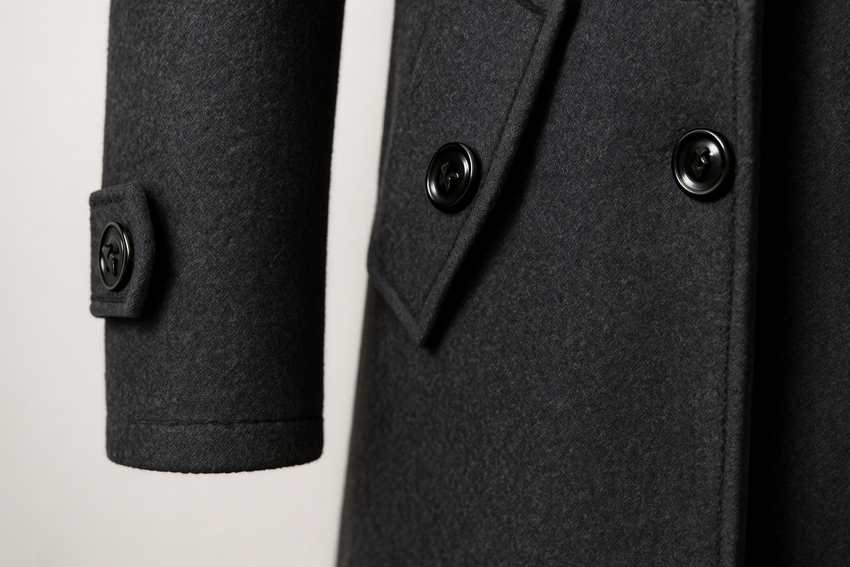 Men's double-collar coat with a knitted zip bib and epaulettes