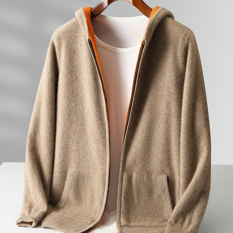 Men's double-faced knit zip-up hoodie with a hood and full-length zip - view 2