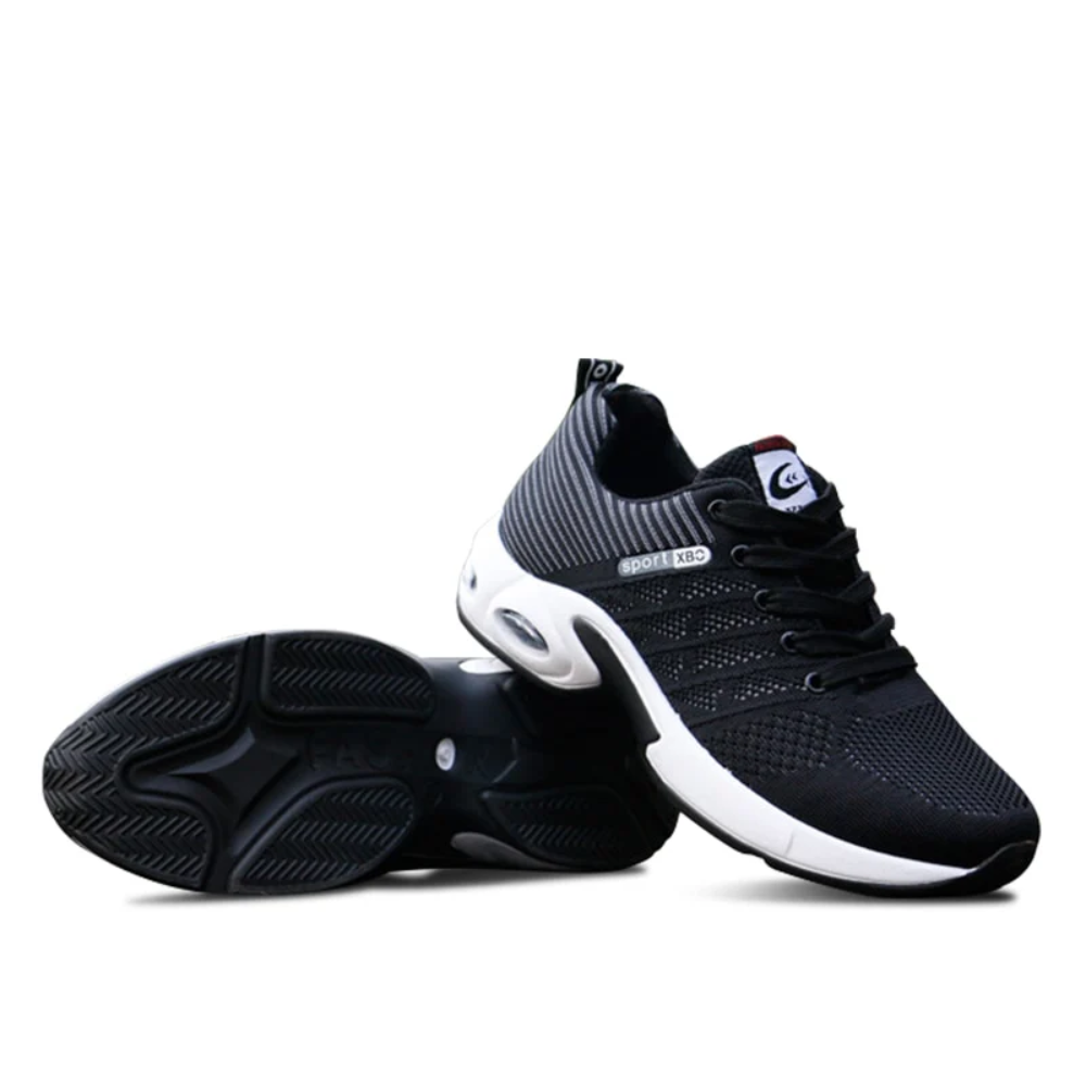 Men's ergonomic knit trainers with an air cushion heel