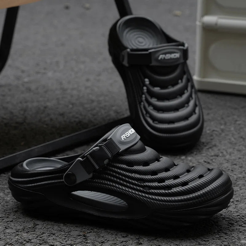 Men's clogs in EVA with vent holes, thick ribbed sole and buckle heel strap - view 4