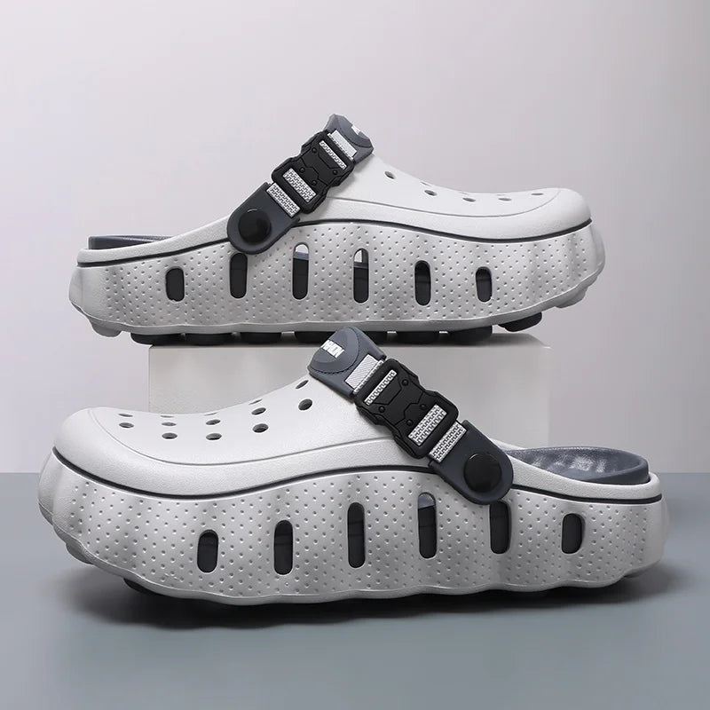 EVA clogs with a closed toe, thick scalloped sole and buckle heel strap - view 3