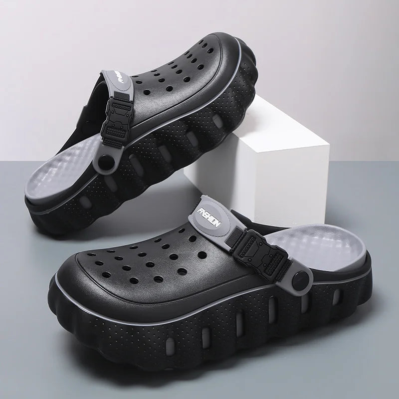 EVA clogs with a closed toe, thick scalloped sole and buckle heel strap - view 4