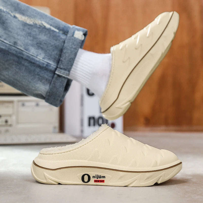 Men's slippers in EVA with fleece lining, thick sole and open heel