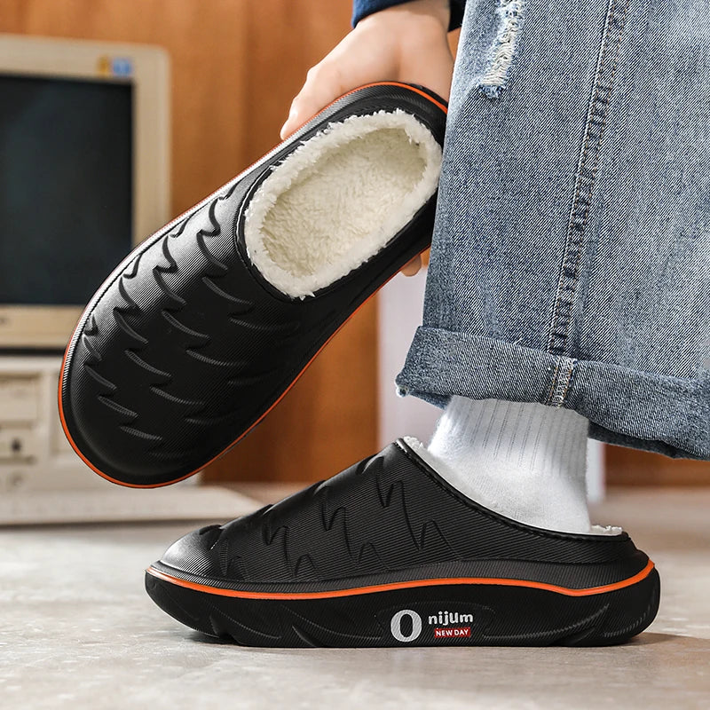 Men's slippers in EVA with fleece lining, thick sole and open heel - view 3