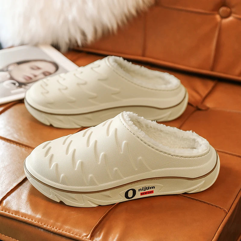 Men's slippers in EVA with fleece lining, thick sole and open heel - beige