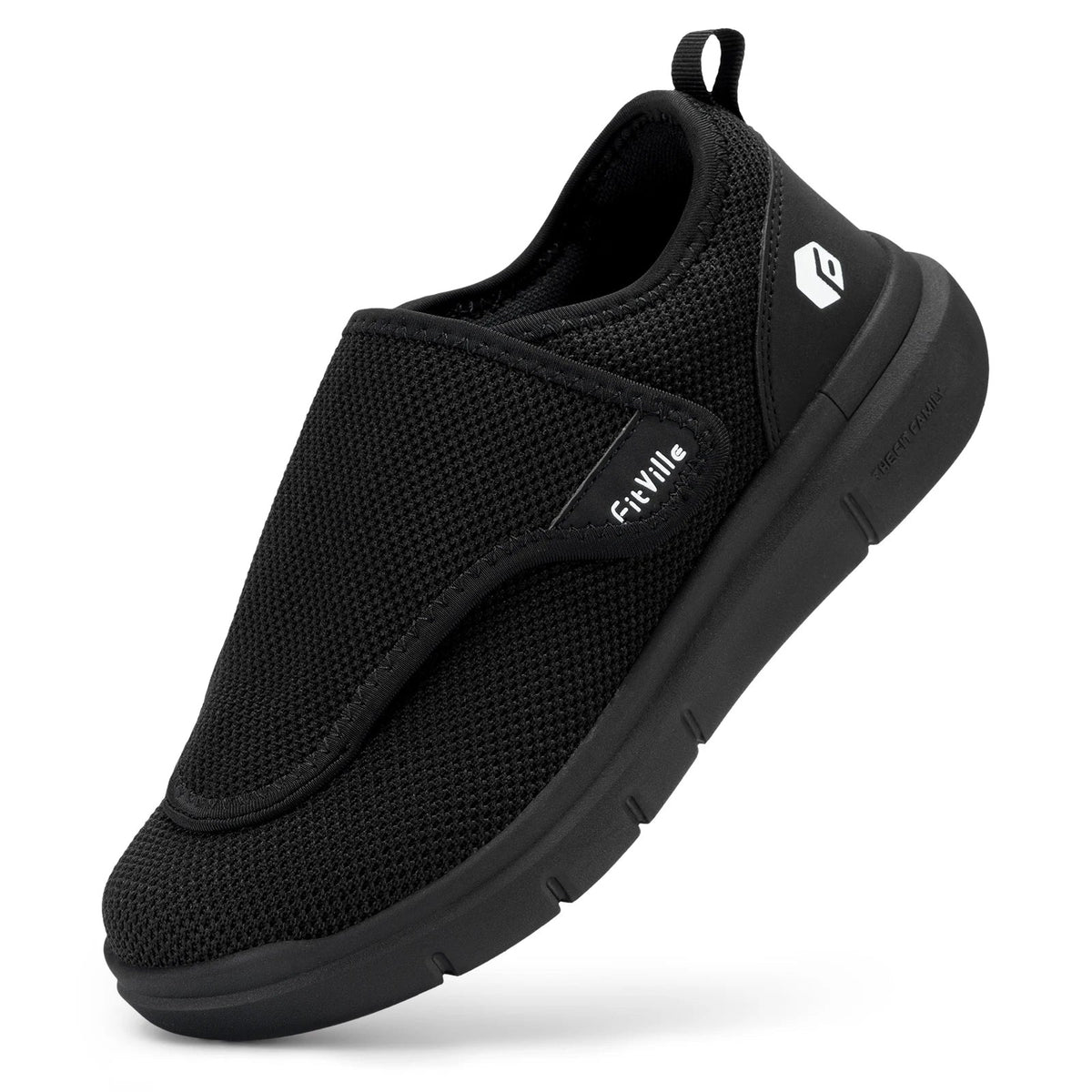 Men's extra wide mesh shoes with a hook-and-loop flap - black