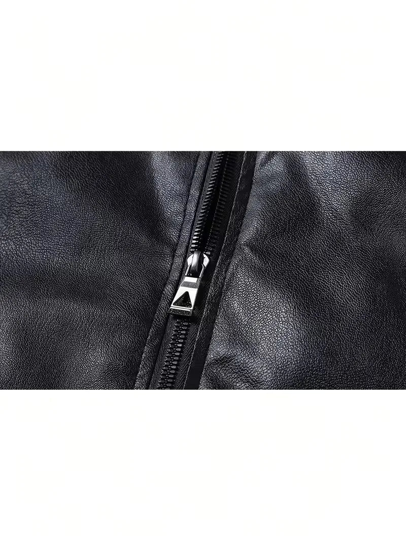 Men's slim fit faux leather bomber jacket with ribbed trims - view 3
