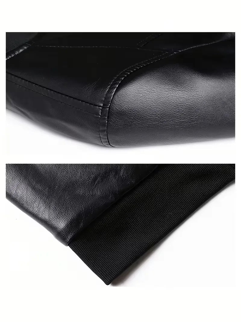 Men's slim fit faux leather bomber jacket with ribbed trims - view 7