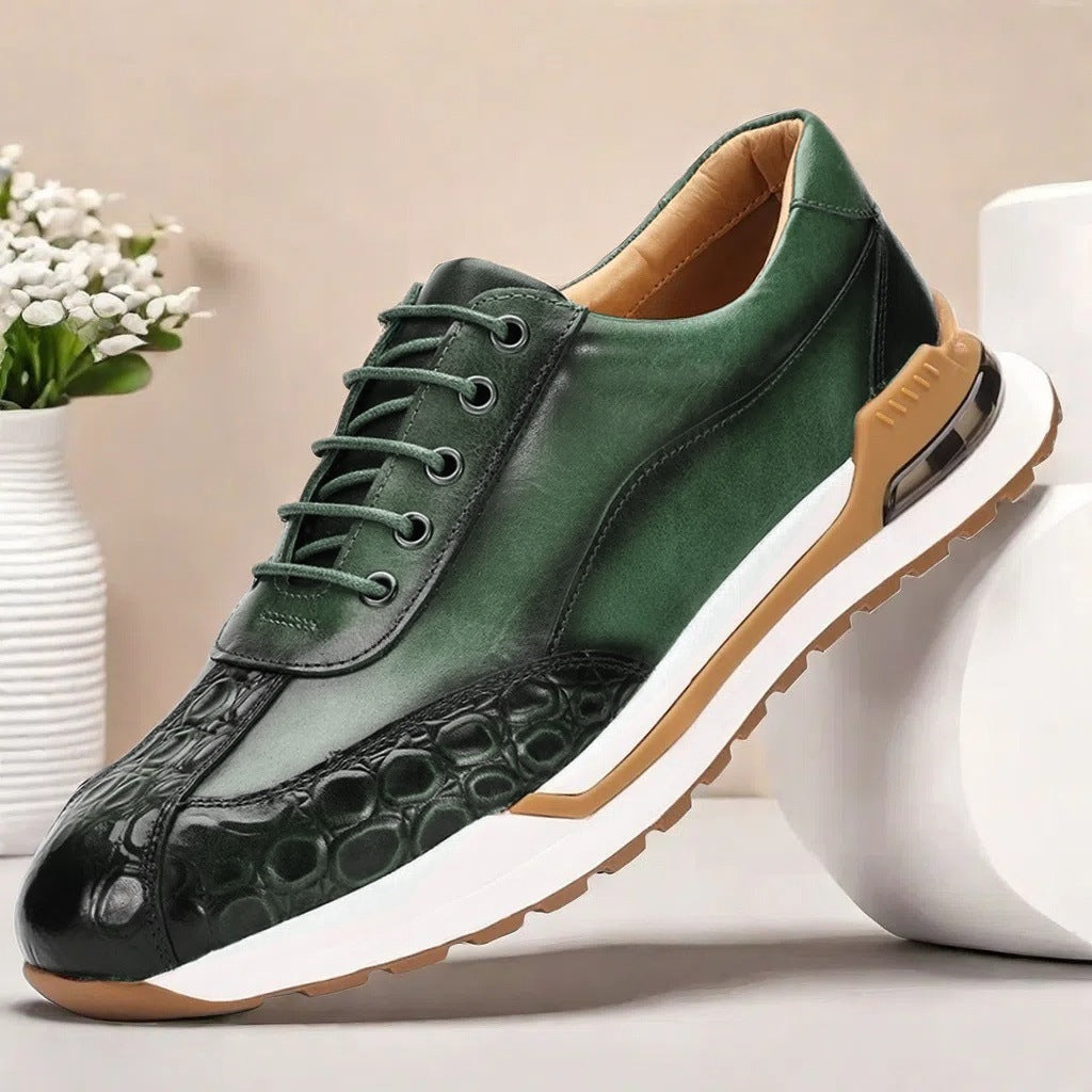 Men's faux leather trainers with a patina finish, croc-embossed toe and an air cushion in the heel - green