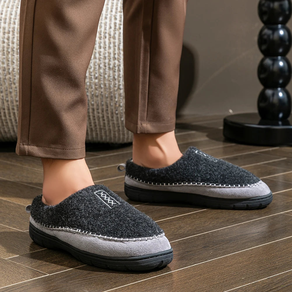 Men's felt-look slippers with teddy lining and a stitched suede look trim - view 4