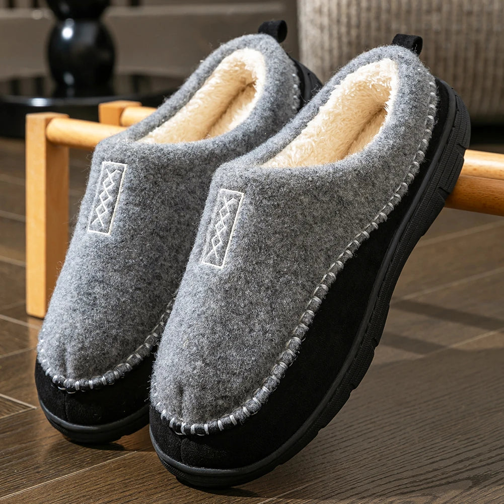 Men's felt-look slippers with teddy lining and a stitched suede look trim - view 5