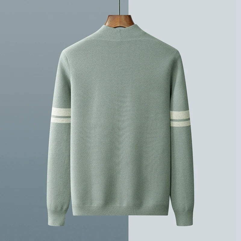 Men's fine knit V-neck cardigan with decorative buttons and sleeve stripes - view 3