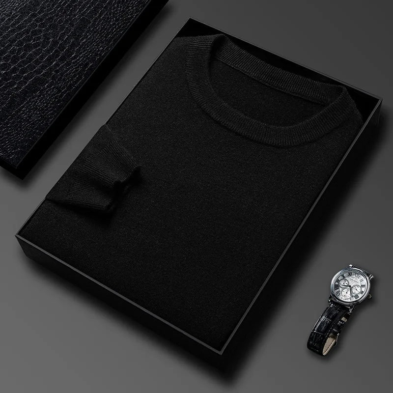 Men's fine knit crew neck jumper with narrow ribbed trims - black