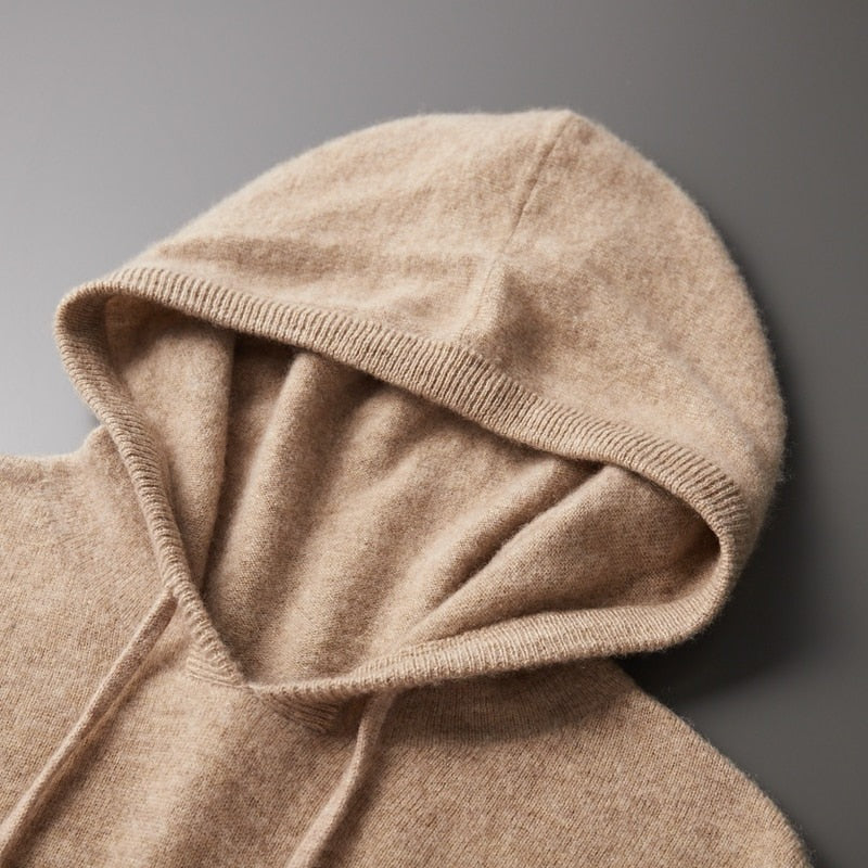 Men's fine knit hoodie with a drawcord hood and ribbed cuffs and hem - view 2