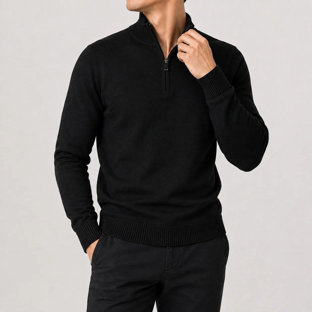 Men's fine knit quarter-zip jumper with ribbed trims - view 2