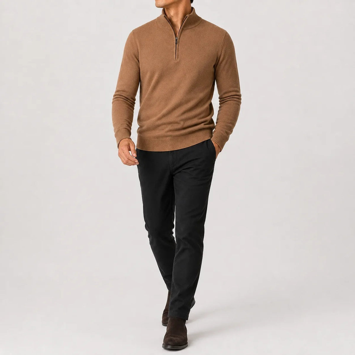 Men's fine knit quarter-zip jumper with ribbed trims - view 4