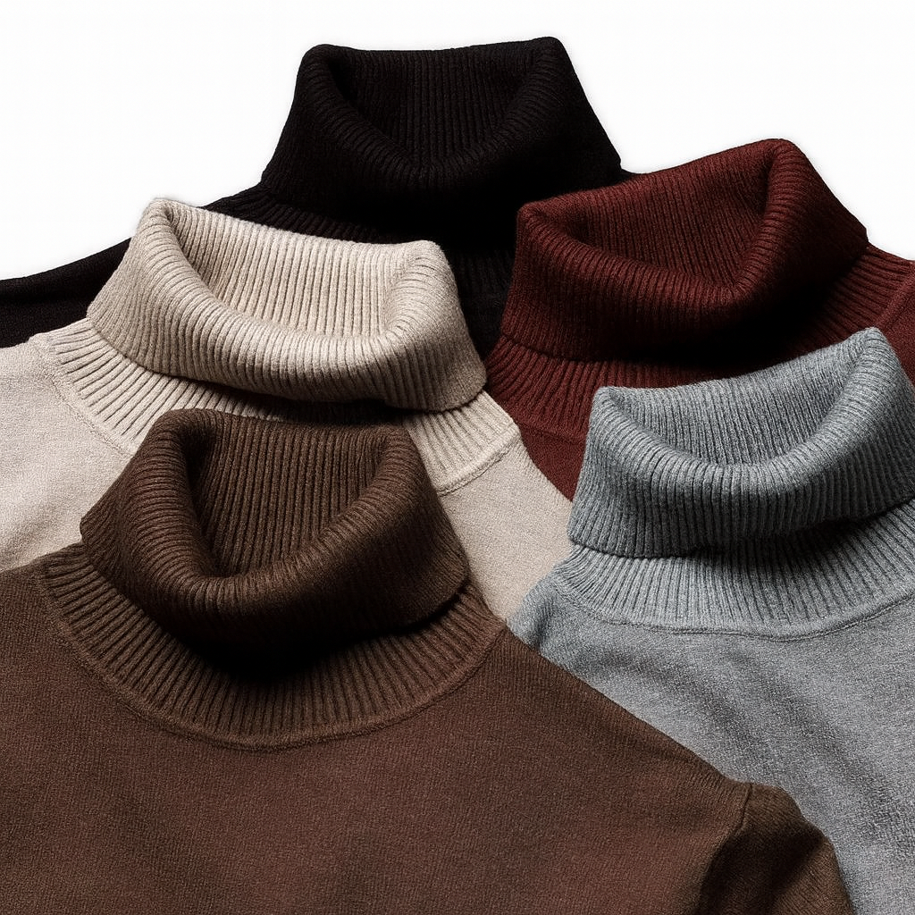 Men's fine-knit roll neck jumper with ribbed trims
