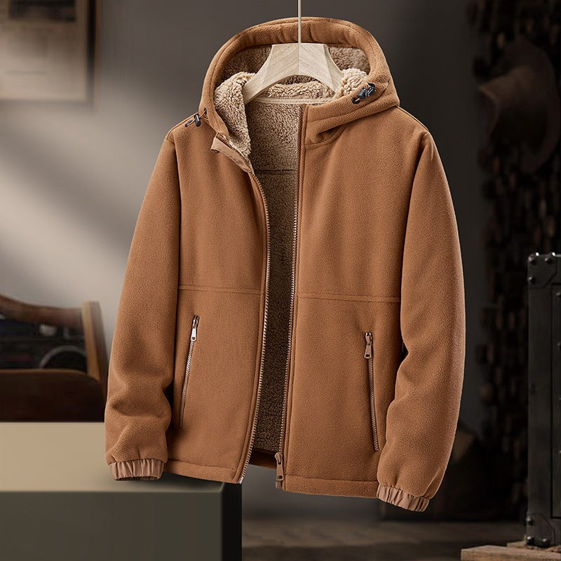 Men's fleece jacket with a teddy lining and an adjustable hood - view 2