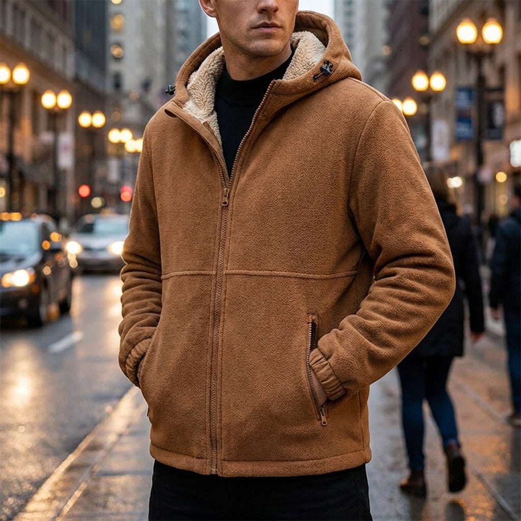 Men's fleece jacket with a teddy lining and an adjustable hood - view 3