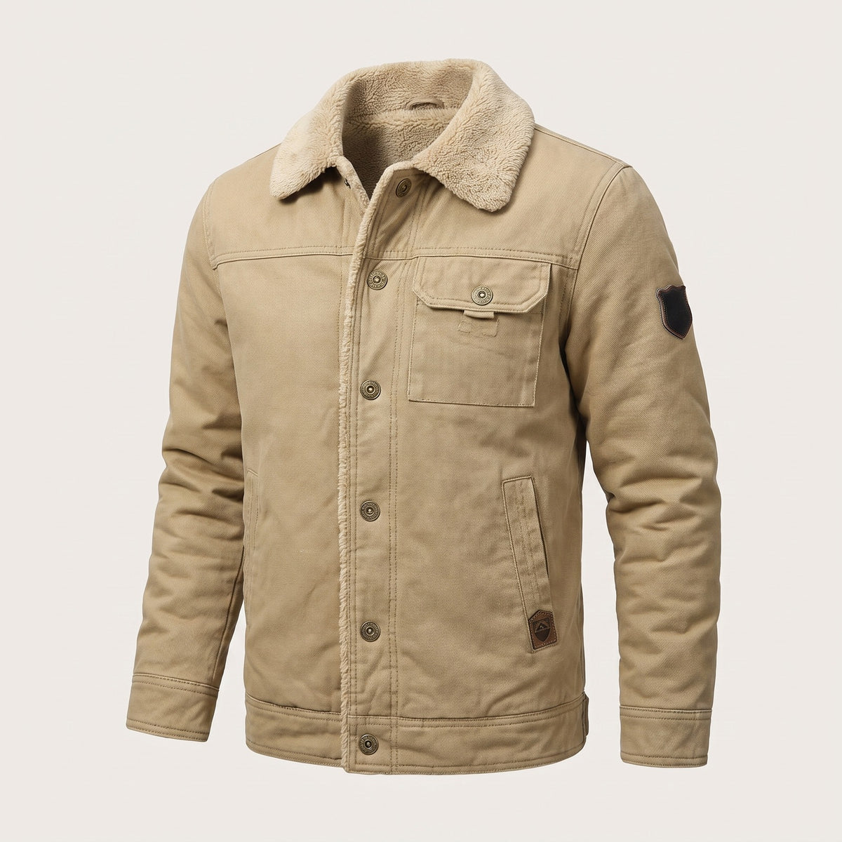 Men's fleece-lined jacket with a sherpa collar - khaki