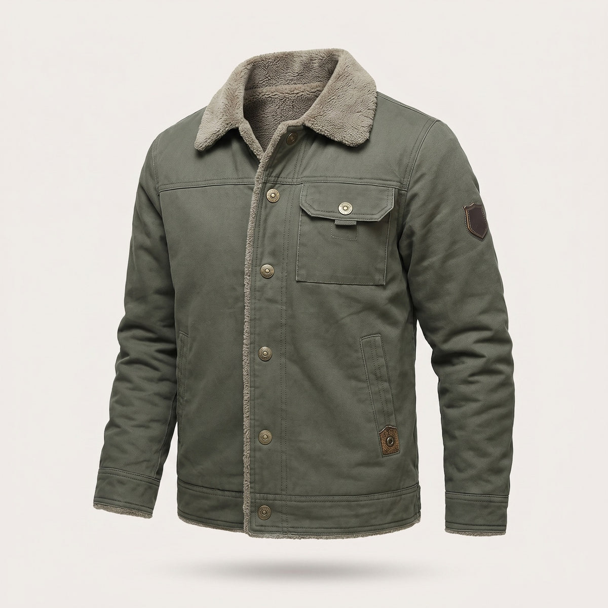 Men's fleece-lined jacket with a sherpa collar - green