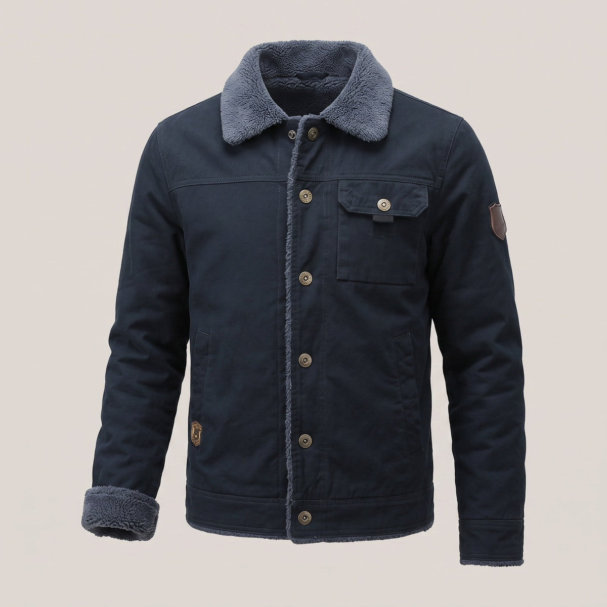 Men's fleece-lined jacket with a sherpa collar - navy