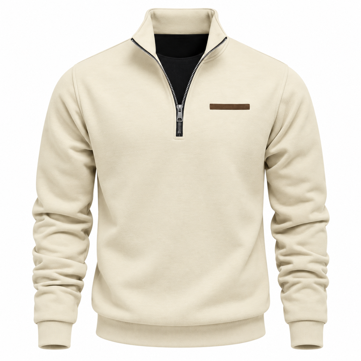 Men's quarter-zip sweatshirt with a stand collar and a trimmed chest pocket