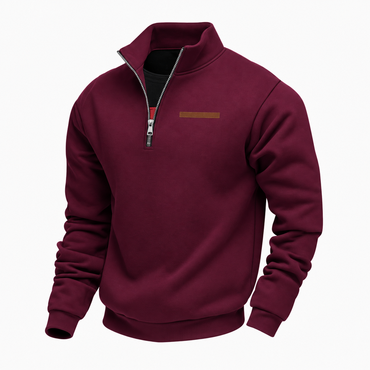 Men's quarter-zip sweatshirt with a stand collar and a trimmed chest pocket - burgundy