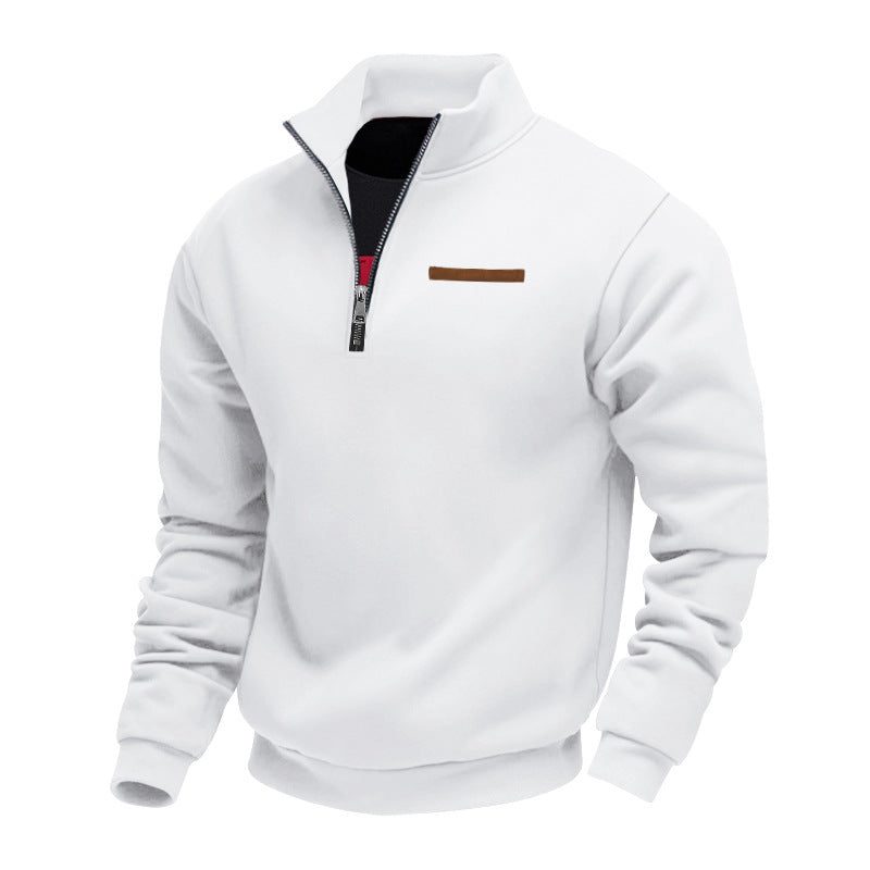 Men's quarter-zip sweatshirt with a stand collar and a trimmed chest pocket - white