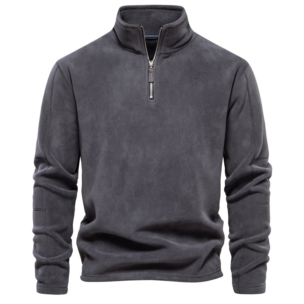 Men's fleece quarter-zip jumper with a stand collar - charcoal