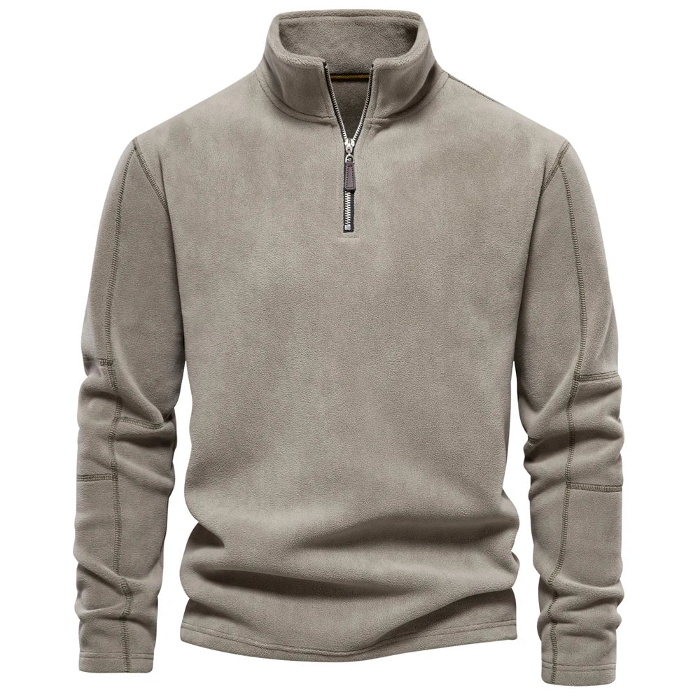 Men's fleece quarter-zip jumper with a stand collar - sage grey