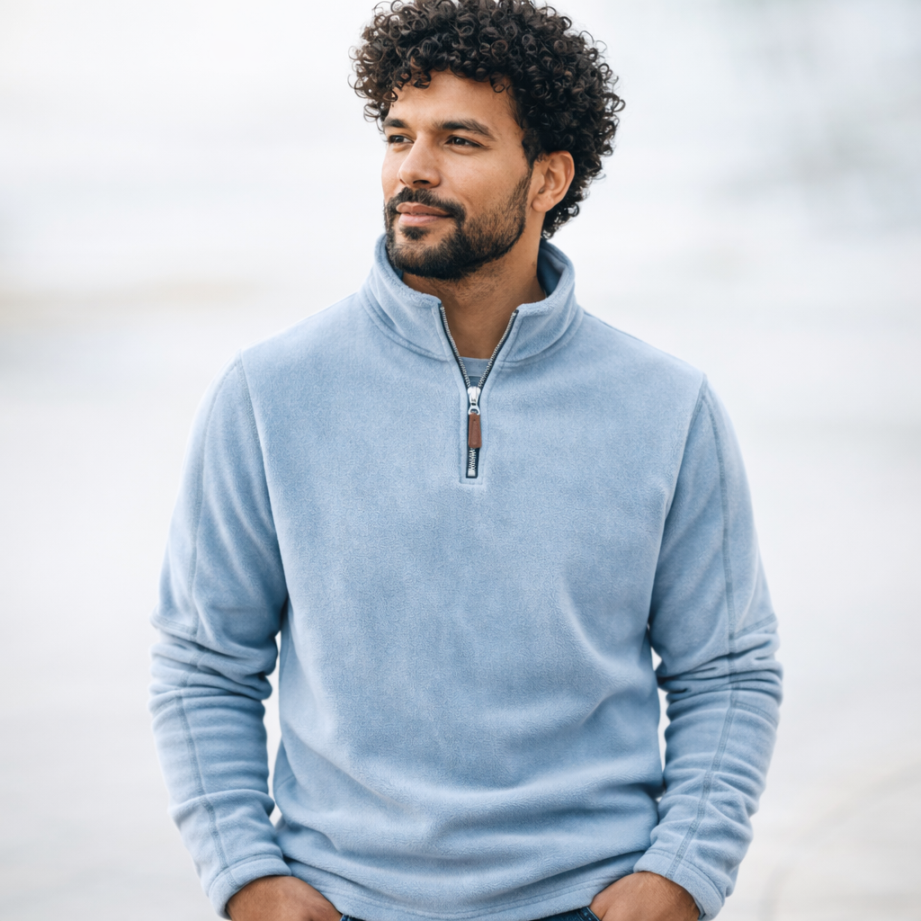 Men's fleece quarter-zip jumper with a stand collar