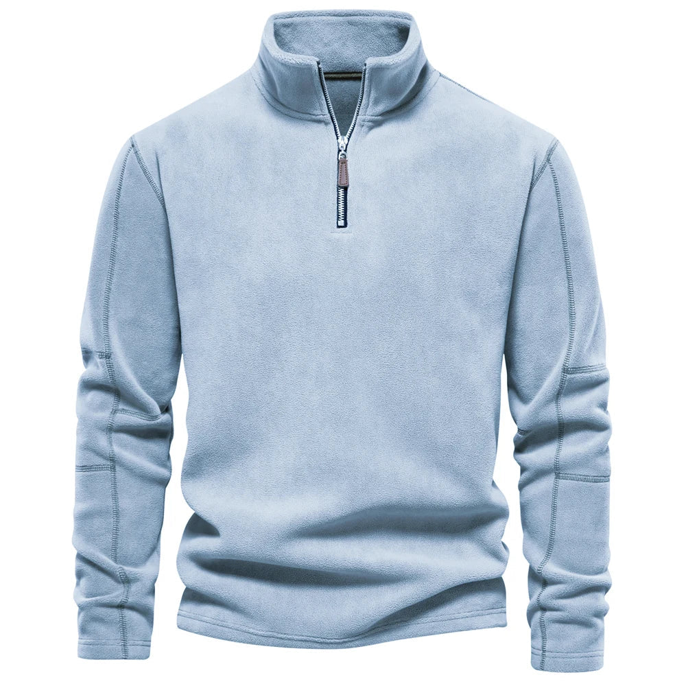 Men's fleece quarter-zip jumper with a stand collar - light blue