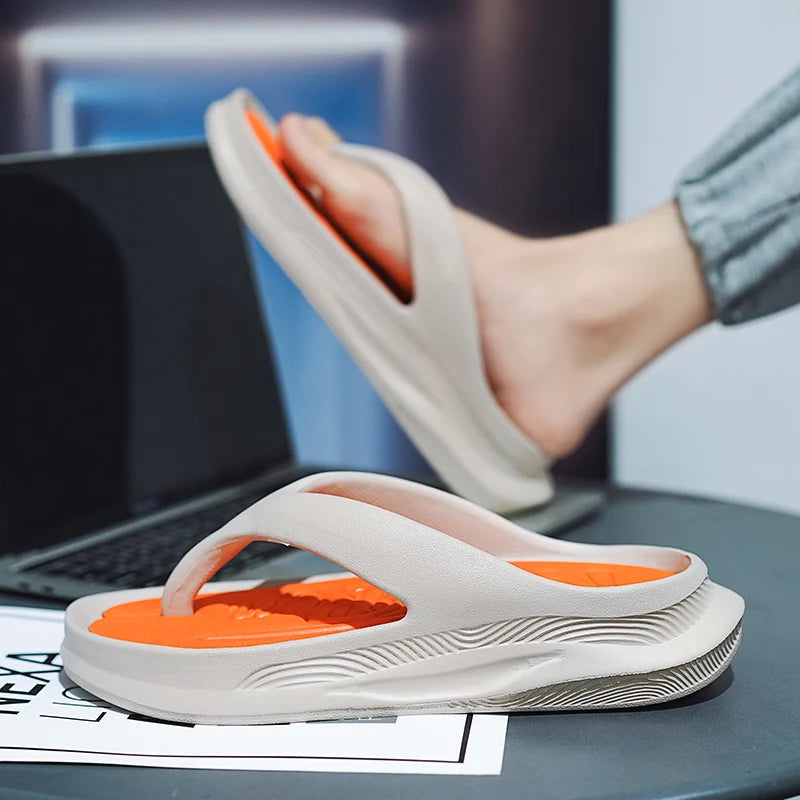 Men's flip flops in EVA with a thick sole and nubbed footbed in a contrast colour - view 5
