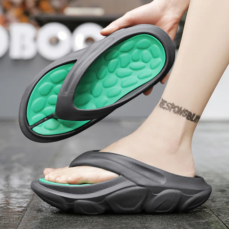 Men's EVA flip flops with thick sole, pebble-shaped nubbed footbed and wide strap - view 5