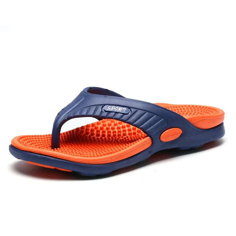 Flip flops with a studded footbed, wide toe strap and sole with tread - orange