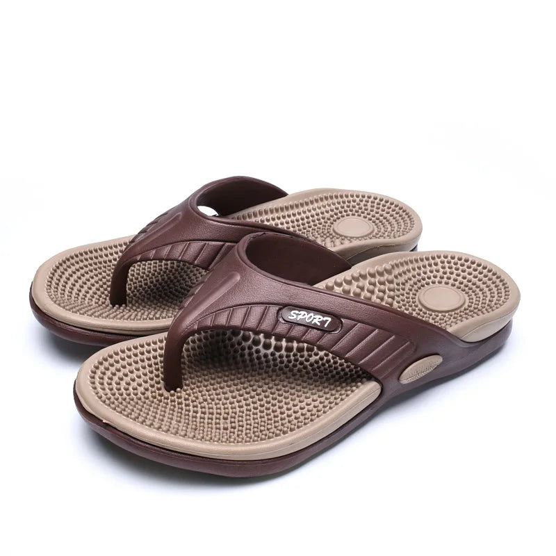 Flip flops with a studded footbed, wide toe strap and sole with tread - view 5