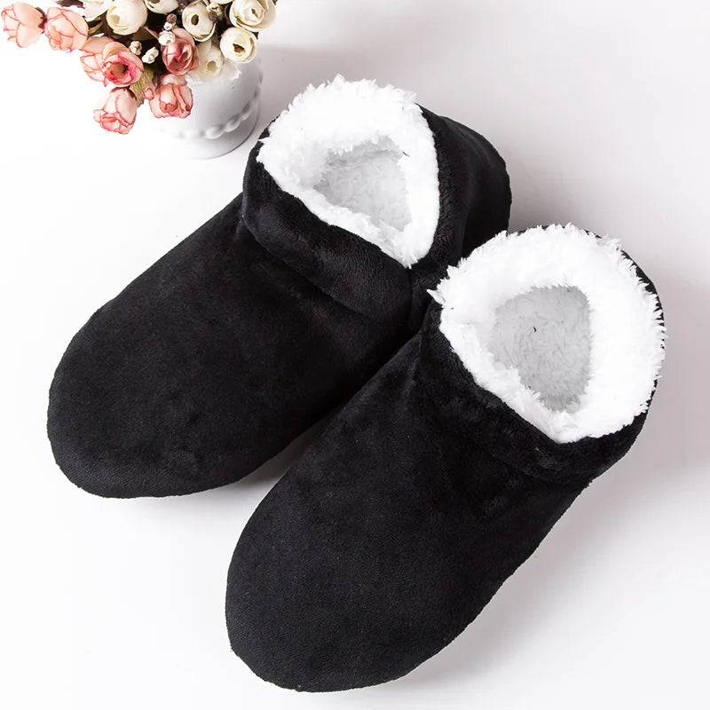 Men's velour bootie slippers with a teddy lining and folded cuff - black