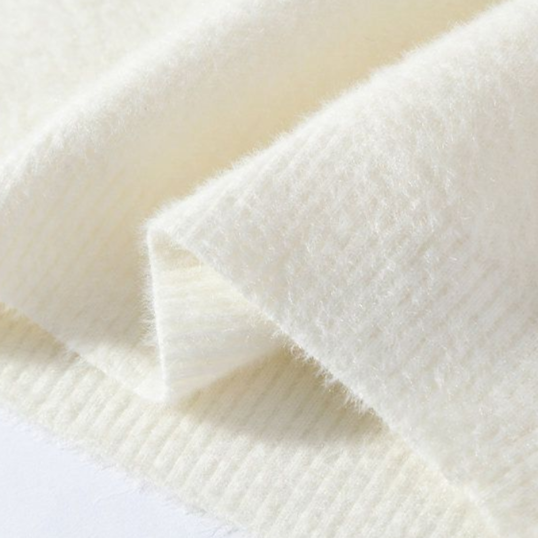 Men's fluffy knit jumper with a graphic band across the chest