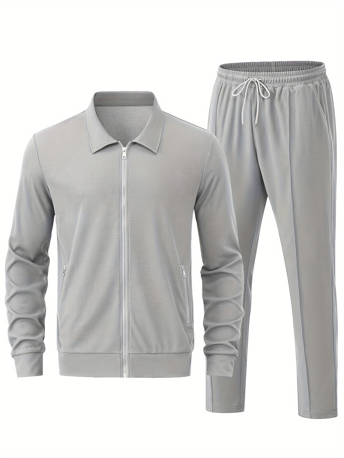 Men's two-piece tracksuit in light grey, jacket and trousers