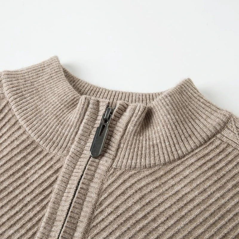 Men's half-zip jumper with a stand collar in a diagonal rib knit - view 2